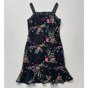 Vtg Y2K Dark Embroidered Floral Sheer Overlay Dress / Sz 11 / Whimsygoth